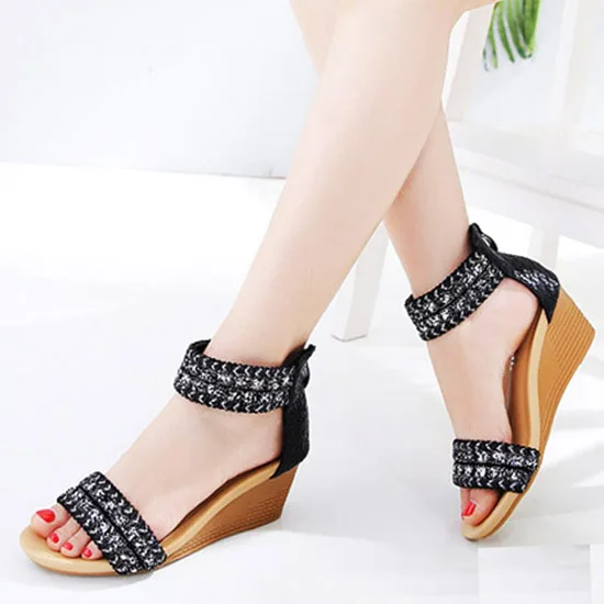 LIHUAMAO/пляжные сандалии в богемном стиле Обувь на танкетке Дышащие удобные