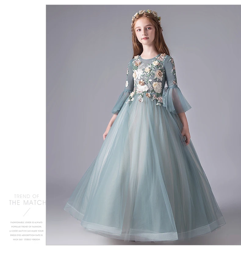 Кружевное платье с цветочной вышивкой для девочек свадебной вечеринки