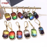 cxqd fashion colorful shiny transparent rectangular dangle earrings for women vintage crystal earrings statement wedding jewelry
