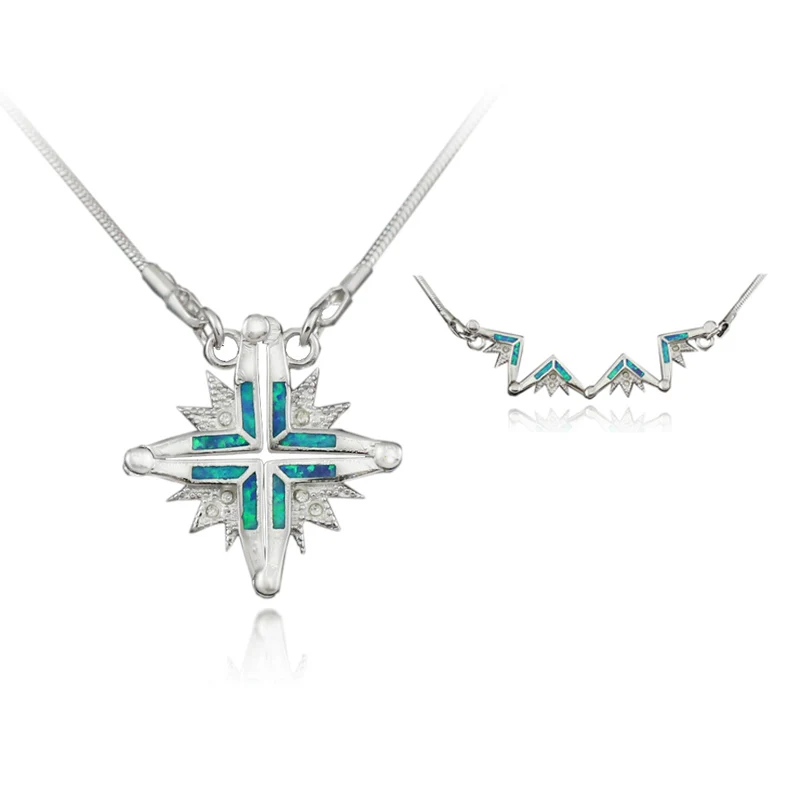 Один кулон два использования красивый крест Синтетический Синий огненный опал