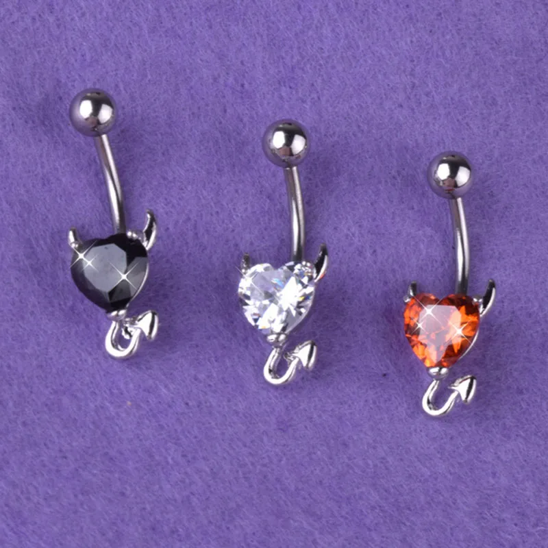 Милый демон из нержавеющей стали кольцо для пупка в форме сердца с украшением