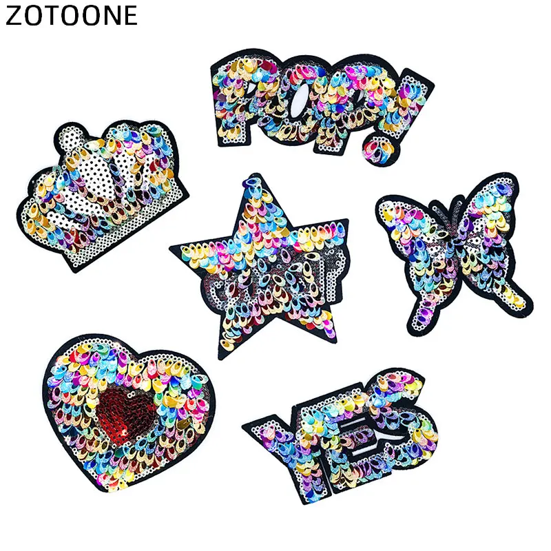 ZOTOONE гладить на вышивку патч и мультяшной короной буквы сумки с пайетками Шапки DIY