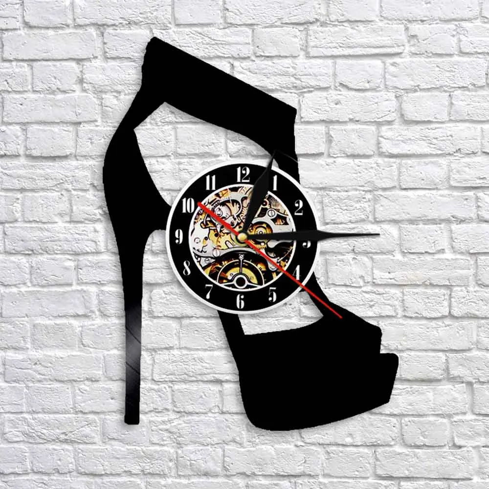Классические черные дизайнерские настенные часы на высоком каблуке модные для