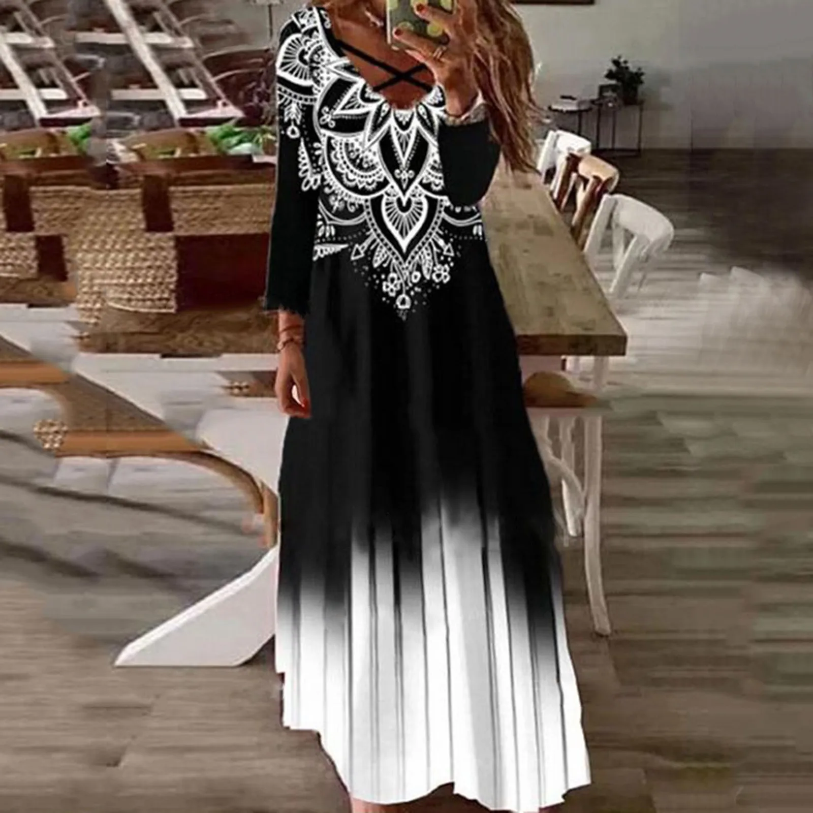 

JAYCOSIN Spring Autumn Women Dresses 2021 Casual Printed Dress O-Neck Long Sleeve Loose Pocket Ankle-Length Long Dress 2021