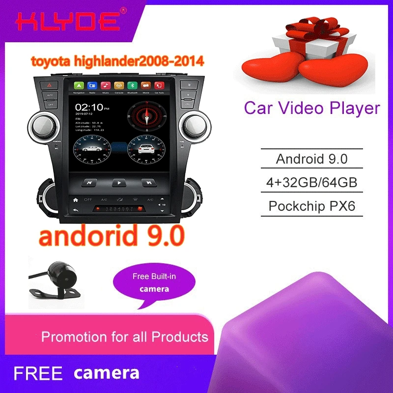 Автомобильная Мультимедийная система klyde Android 9 IPS Full touch большой экран для Highlander