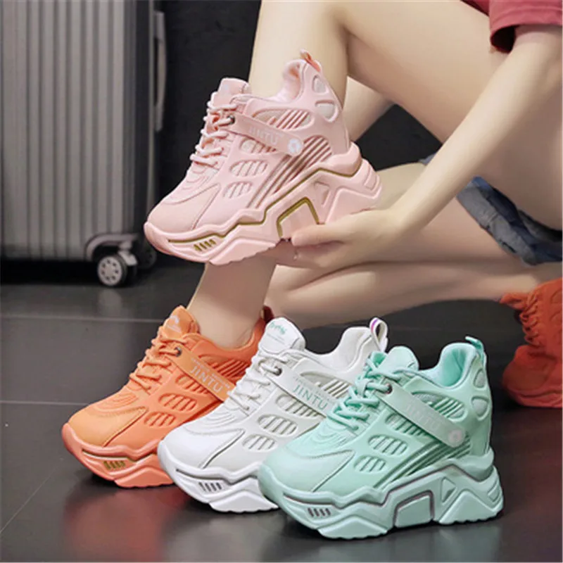 Кроссовки женские на платформе шнуровке высокий каблук дышащие повседневная