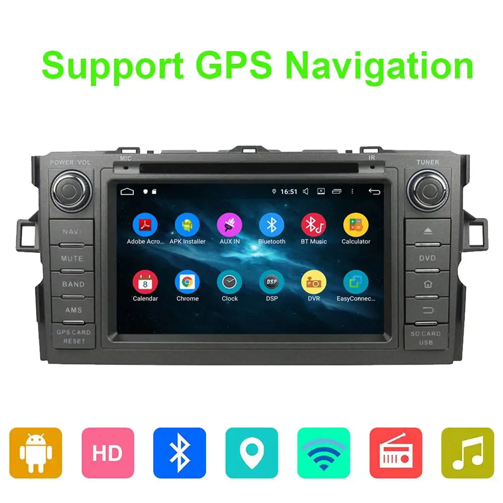 Автомагнитола с восьмиядерным процессором Android 9 0 GPS-навигацией для Toyota Auris 2007 2008