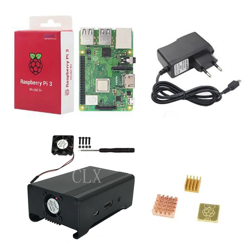 Raspberry Pi 3 Model B+/3 стартовый комплект+ металлический корпус+ вентилятор+ адаптер питания+ радиатор для RPI 3/3b - Цвет: Kit B