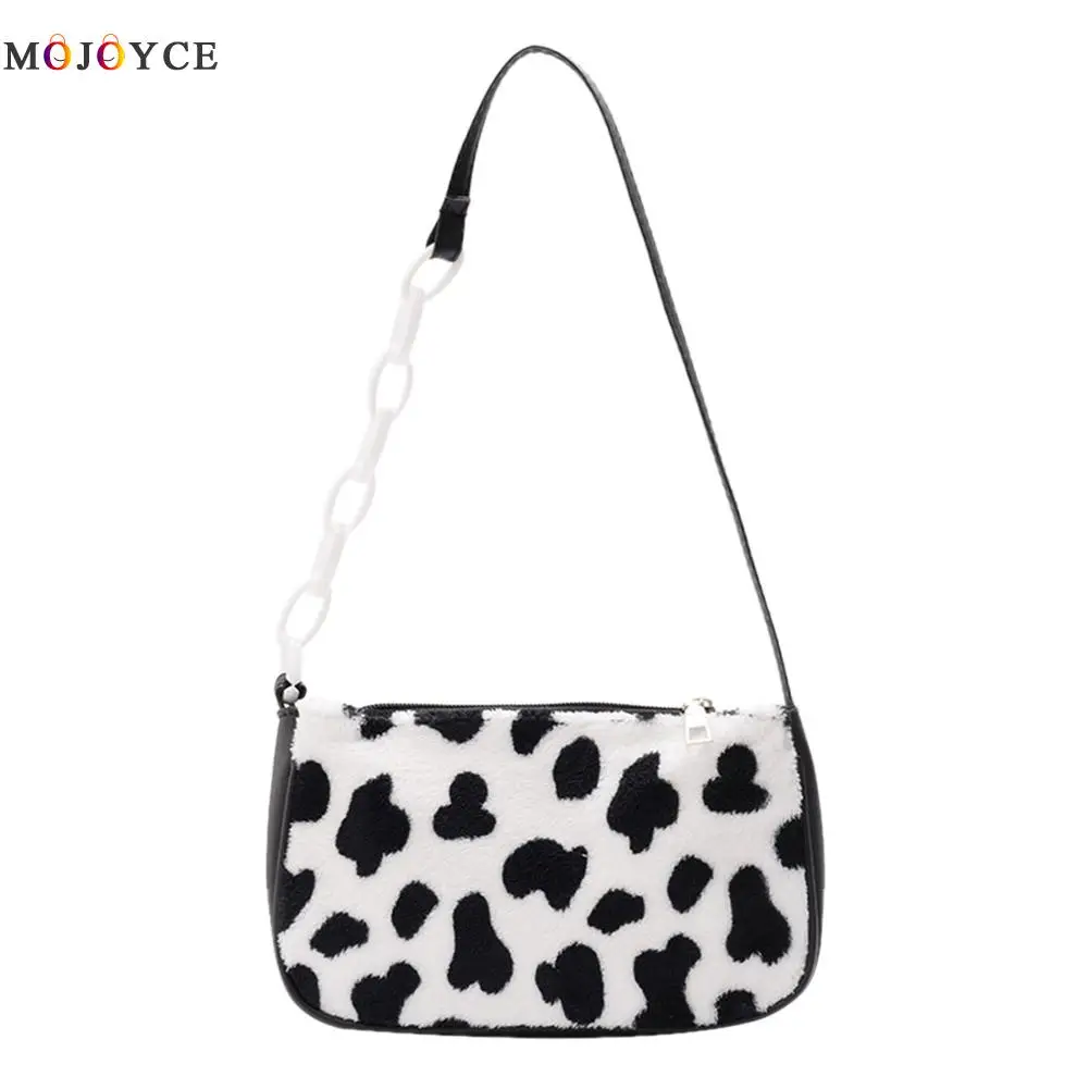 

Women Winter Plush Handbags Animal Printed Chain Vintage Shoulder Underarm Bag Fashion Exquisite Shopping Bag
