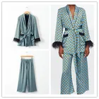 Костюм кимоно Za Lazy, блейзер с подвеской + брюки с завышенной талией и широкими штанинами