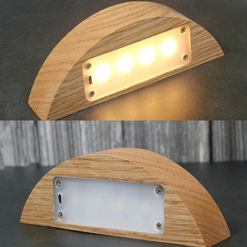 New Wooden Led Night Light Battery 1100mah Rechargeable Press Dimmable Half Moon Table Lamp Decor Atmosphere USB Nightlamp | Освещение