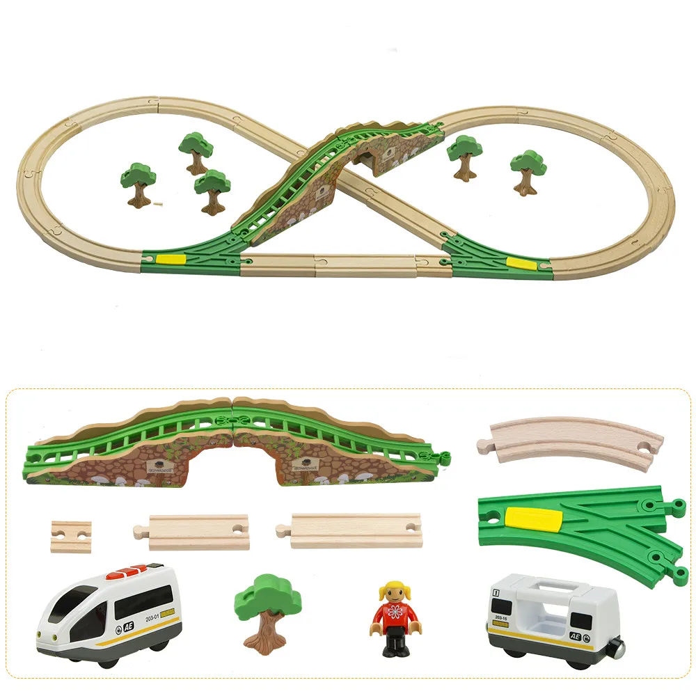Электрический деревянный поезд набор треков железной дороги макеты