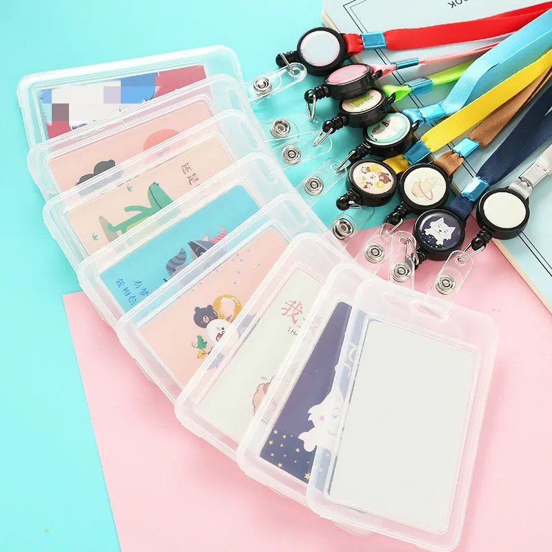 Мультфильм милый прозрачный ID значка чехол держатель для карт с шнурком животные