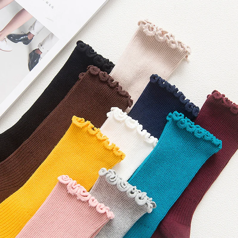 Модные кружевные мягкие хлопковые женские носки с оборками высококачественные