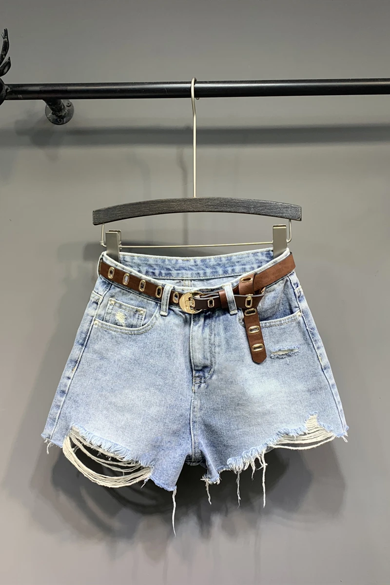 

Sexy Short Jeans High-Waists Casual Denim Leg-Openings Hole Bleached DM001