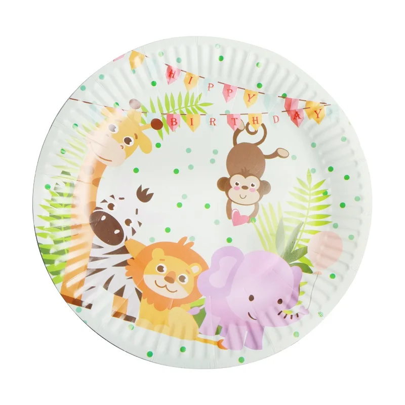 10 шт одноразовые бумажные тарелки Фламинго мультяшный динозавр Единорог посуда