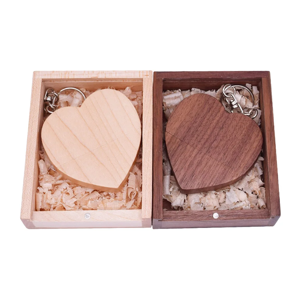 

custom logo wooden Heart USB 2.0 + BOX USB Flash Drive Pendrive 128GB 64GB 32GB 16GB 8GB 4GB U Disk photography wedding gifts