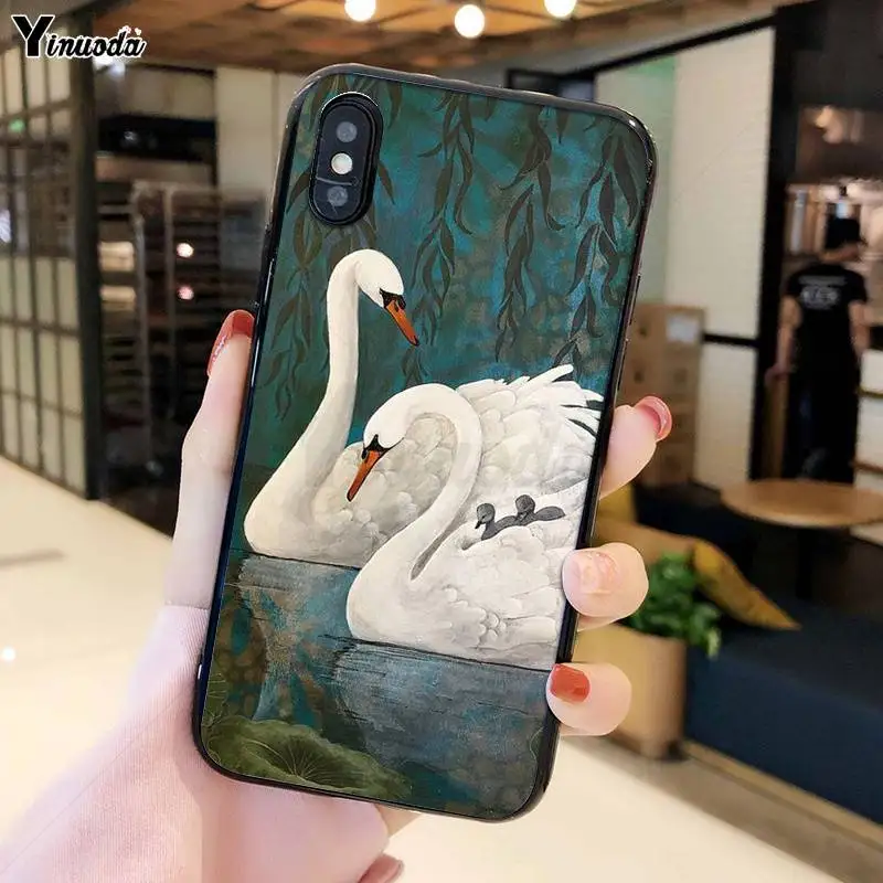 YiNuoDa Белый лебедь черный мягкий чехол для телефона iPhone 6 6S 7 8 Plus X XS MAX 5 5S SE XR 11 pro max