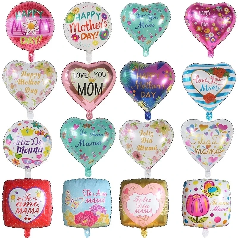 Globo de aluminio con diseño de corazón para el día de la madre, globo de aluminio para decoración de fiesta de la madre, con helio, 18 pulgadas, 50 unidades