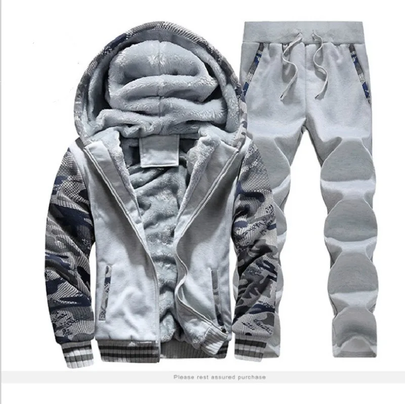 

New Autumn 2021 Winter Men Printed Patchwork Hoodies Sets Brand Clothing Tracksuit Fleece Thick Sweat Pants Jogging Sport Suits
