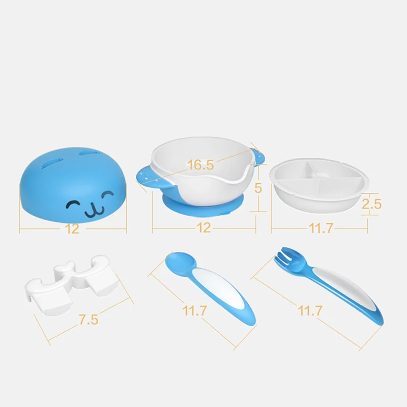 

6PCS/Set Child Suction Cup Dishes Sucker Bowl Baby Kids Feeding Toddler Training Plate Spoon Gift Slip-Resistant Tableware