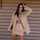 Женский Повседневный офисный Блейзер YHLZBNH на весну-осень, костюм с лацканами, с одной пуговицей, длинным рукавом и мини-юбкой-карандаш, свободная куртка