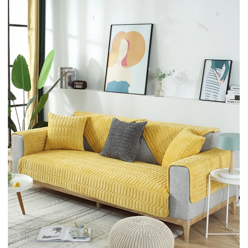 Зимняя плюшевая подушка для дивана, ткань из скандинавского плюша, зимний чехол для дивана, полотенце с капюшоном, Всесезонная универсальная подушка, полное покрытие