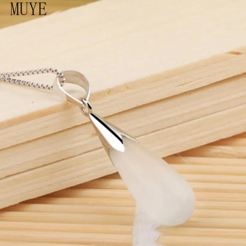 

MUYE 925 Sterling Silver Opal Water Drop Pendant Necklace for Women's Wedding Jewelry Elegance and Romance Birthday Gift