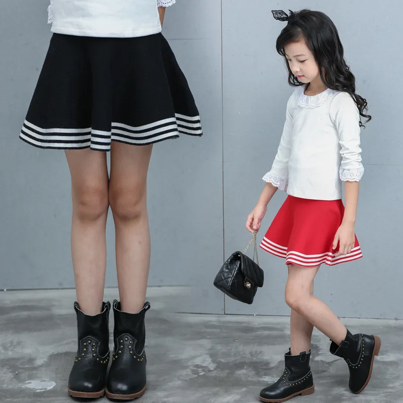 Милая вязаная юбка для школьниц детские мини юбки в полоску повседневные