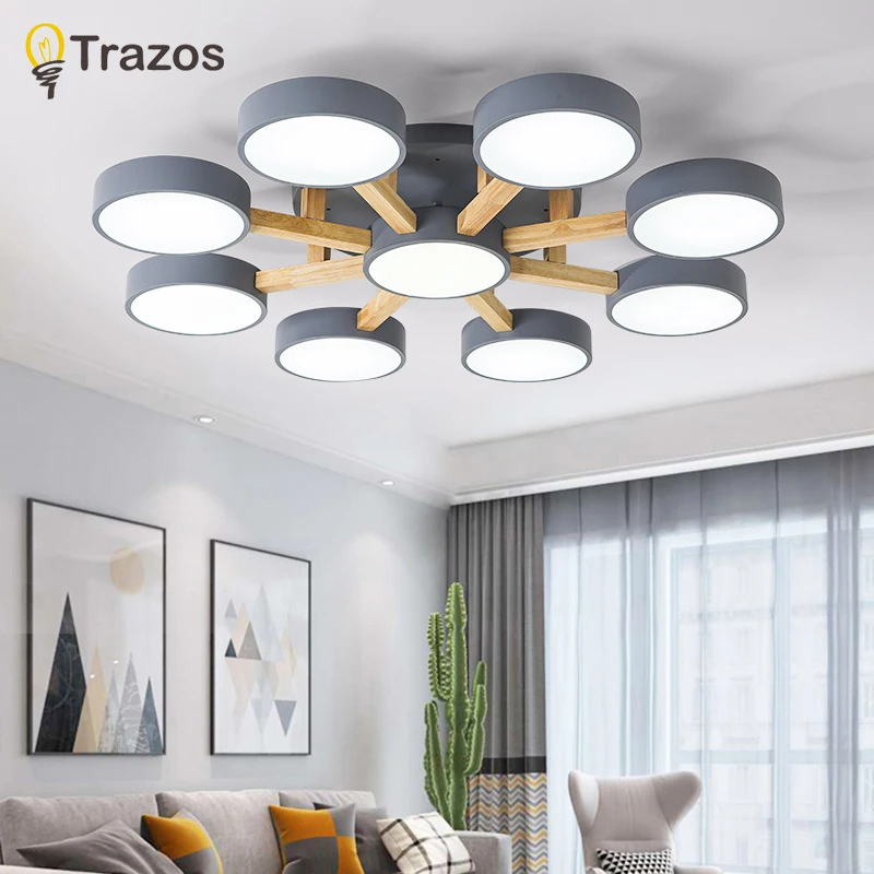 Скандинавские деревянные потолочные светильники TRAZOS для украшения гостиной 220 В