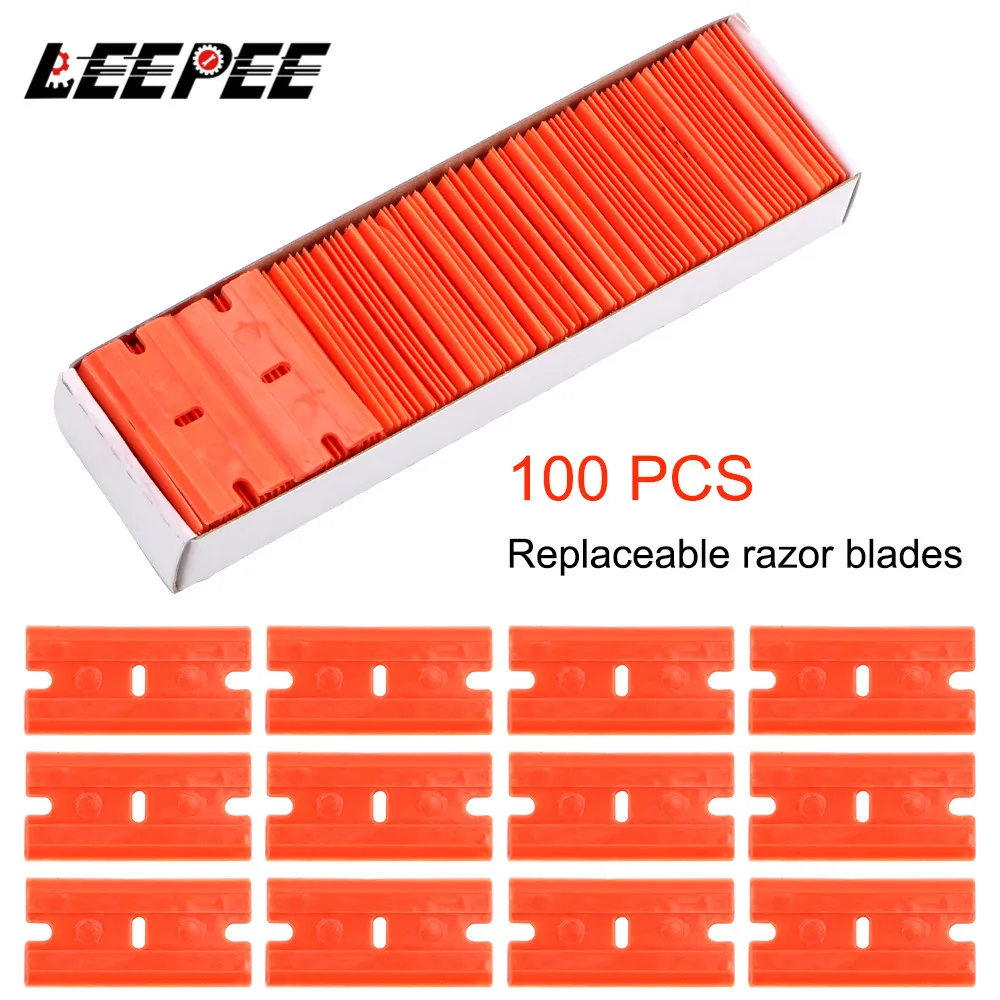 

100pcs Double Edged Plastic Razor Blade Lable Clean Razor Glue Remover Window Glass Clean Scraper Car Wrap Sticker Squeegee