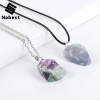women natural irregular colorful fluorite pendant necklace lucky reiki gem stone quartz waxalloy choker clavicle chain jewelry