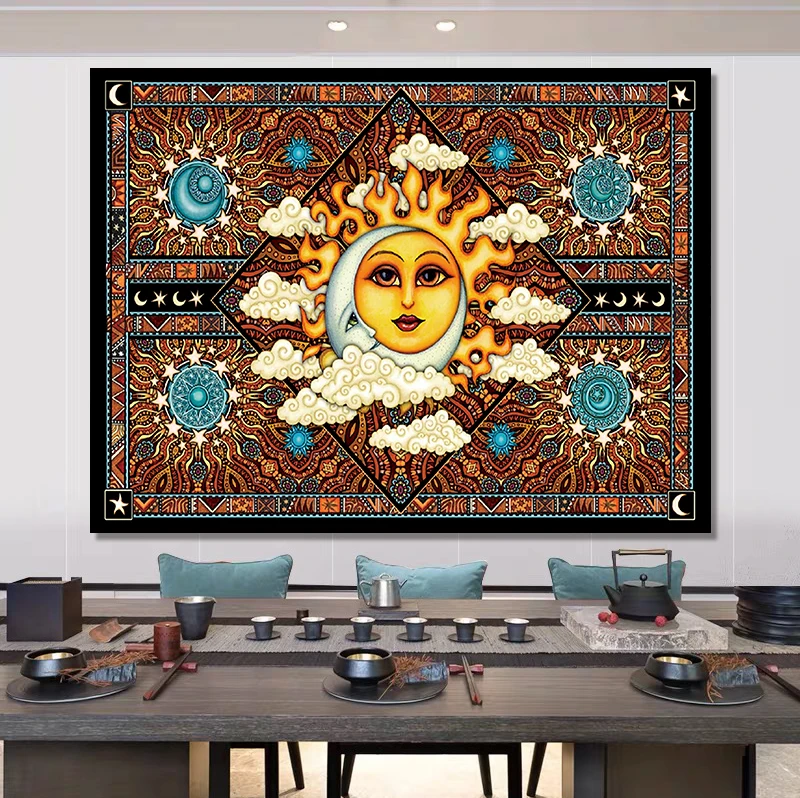 Психоделический гобелен с принтом солнца красочная луна художественный