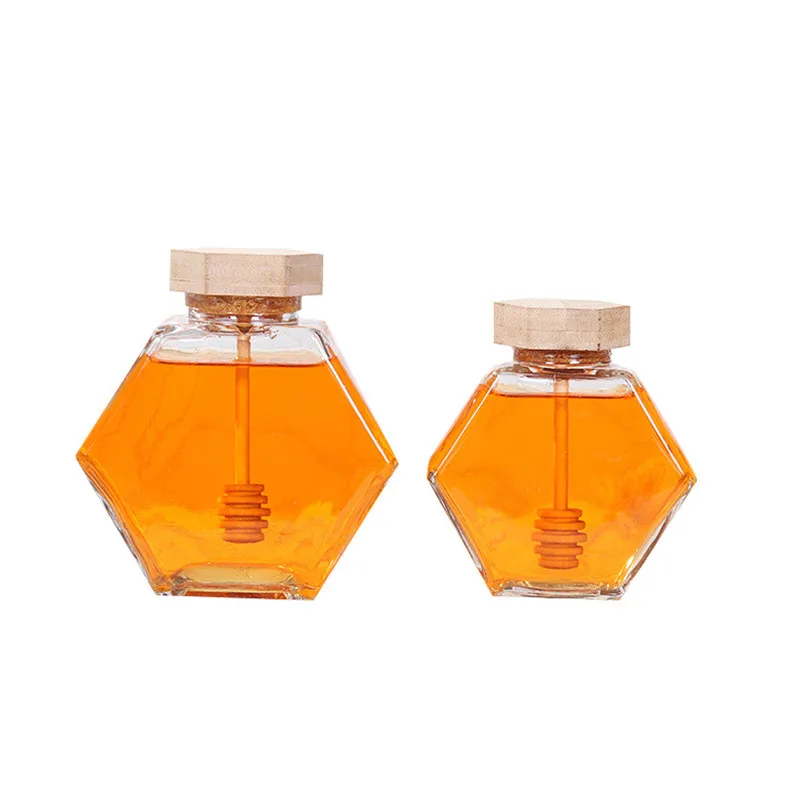 Glass Honey Jar With Honey Stir Bar 220ML/380ML Mini Small Honey Bottle Container Pot With Splash Bar Stirring Rod Hammer