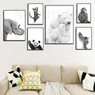 Черно-белый плакат с животными, белый медведь, обезьяна, ленивее, искусство на холсте, настенные картины, декор для детской комнаты