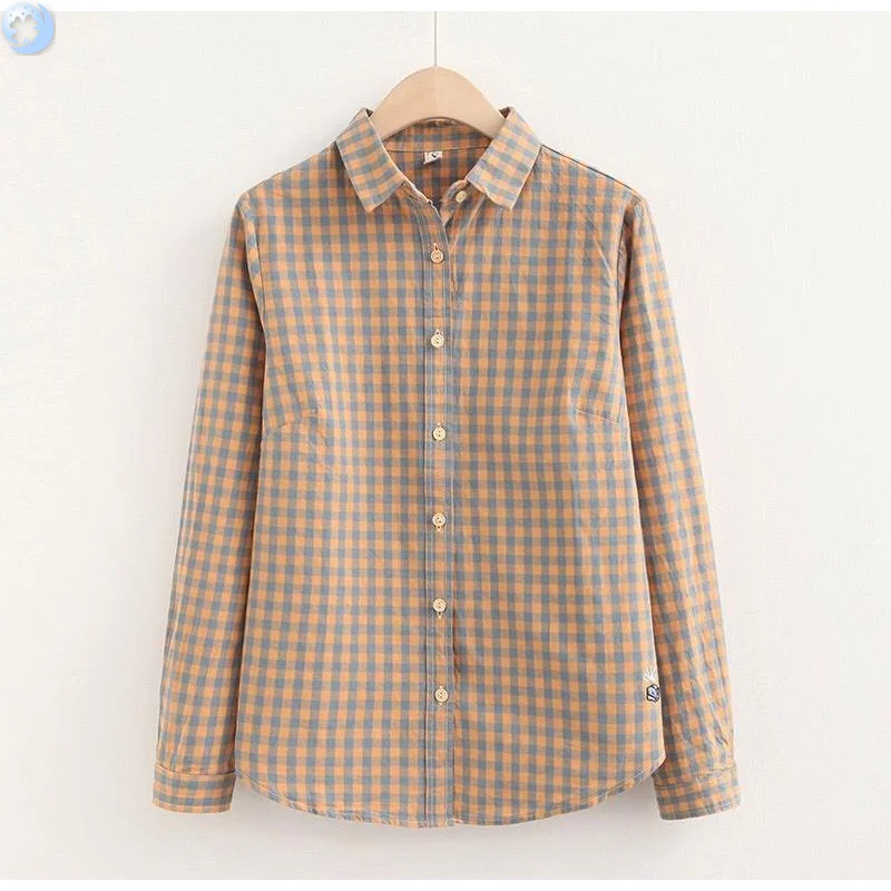 

Women's Spring Thin Plaid Slim Casual Shirt Long Sleeve Preppy Style Students Blouse Top Blusa Cardigan