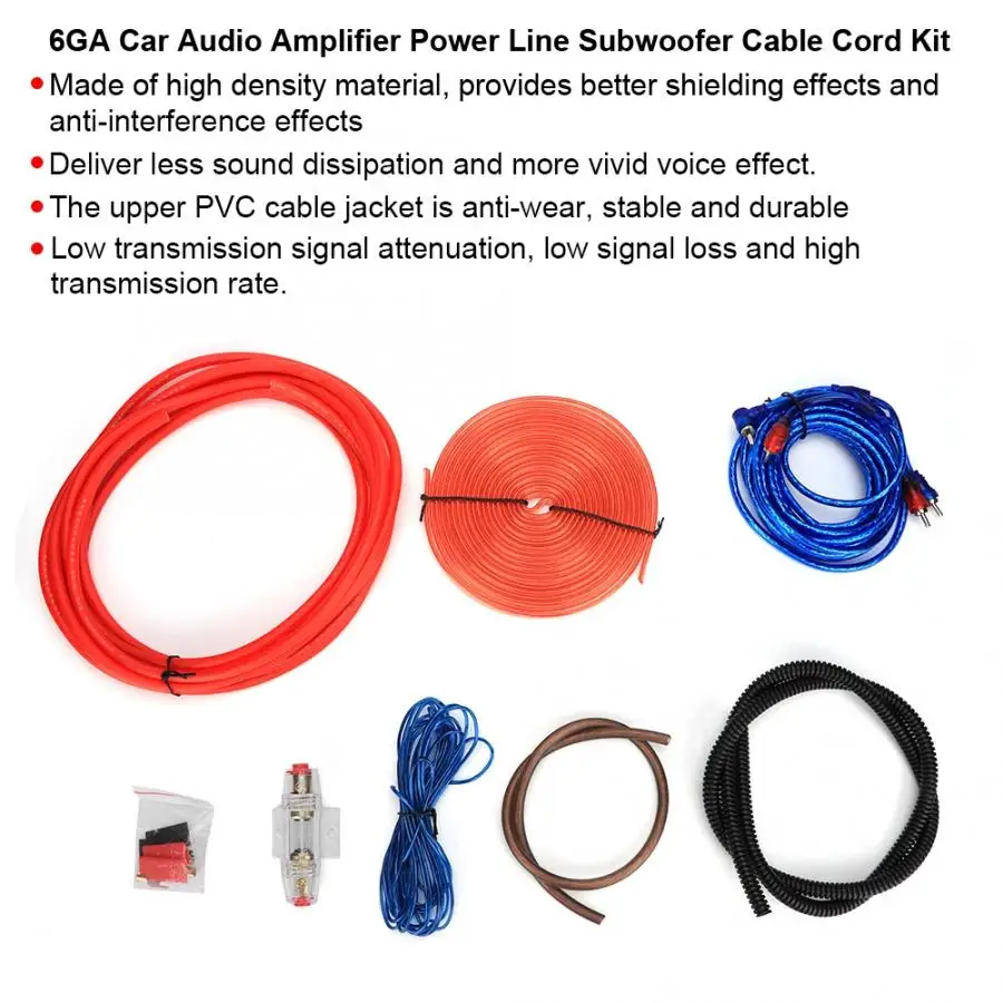 1 Set 6GA Car Audio Amplifier Power Line Subwoofer Cable Wire Cord Kit System Modified Accessories with Fuse | Автомобили и