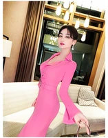new spring and autumn office lady fashion casual sexy brand female women girls pink long sleeve dress clothing