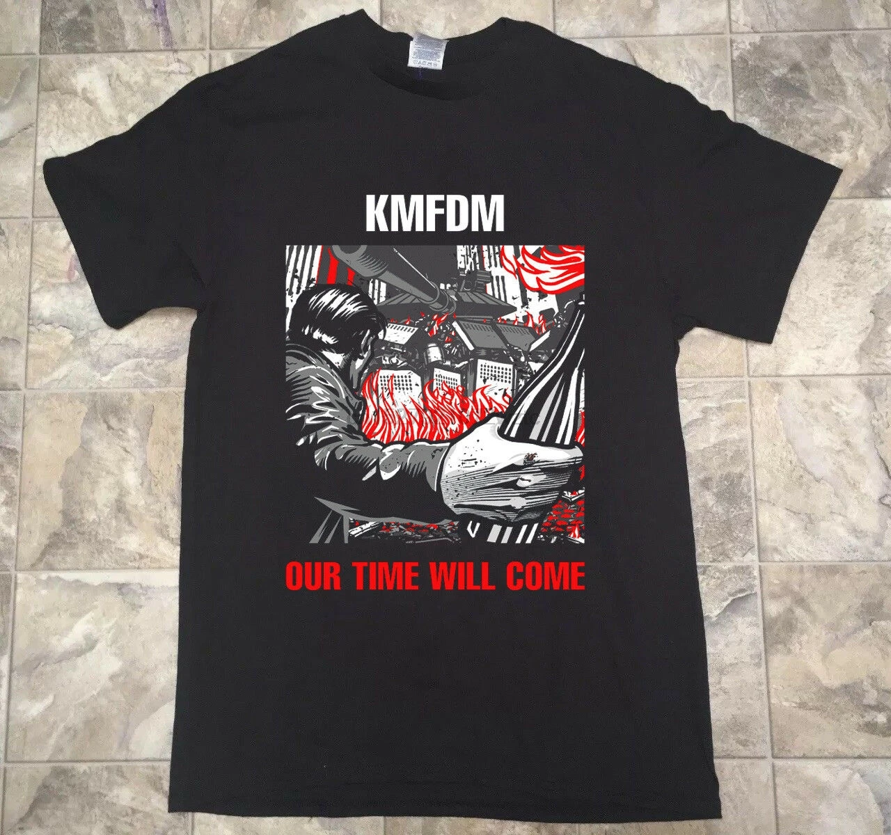 KMFDM наше время придет Мужская черная футболка промышленный чрезмерная сила