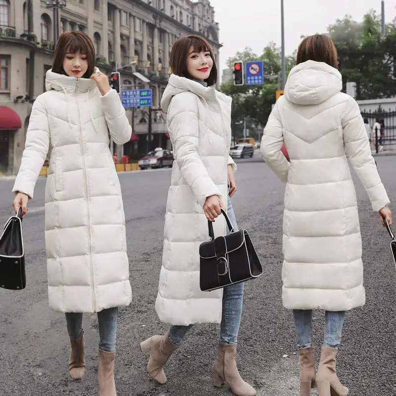 Women Down Jackets 2021 Fashion Solid Slim Hooded Down Coats Women Clothes Long Windproof Female Parkas Loose Oversized Korean