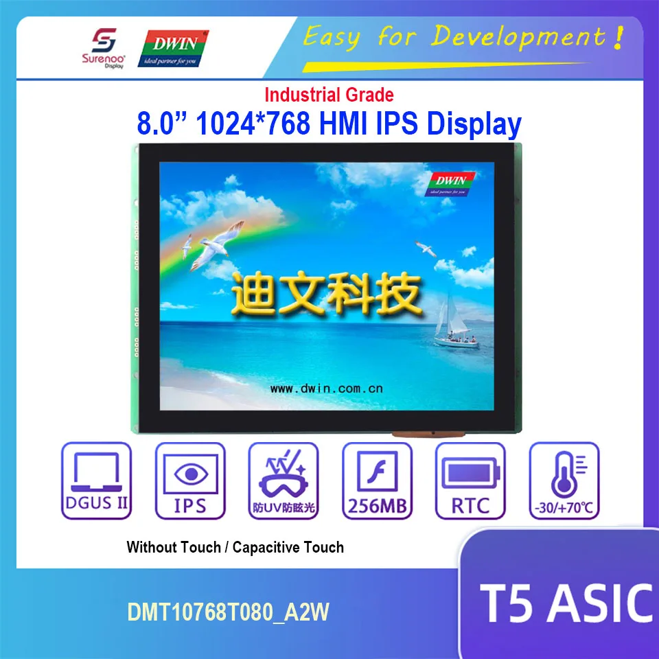 

Dwin T5 дисплей HMI, 8,0 "1024X768 DMT10768T080_A2W RS232 RS485 IPS LCD модуль экран с емкостной сенсорной панелью