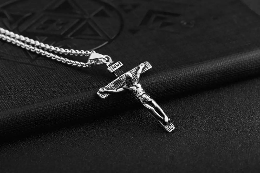 10pcs Stainless steel 316L Christian faith Jesus cross blessing European and American style men's gift pendant necklace jewelry