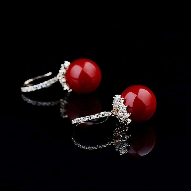 Сережки Красные Большие Коралл Серьги Крупные Шары Женские Свадебные Висячие