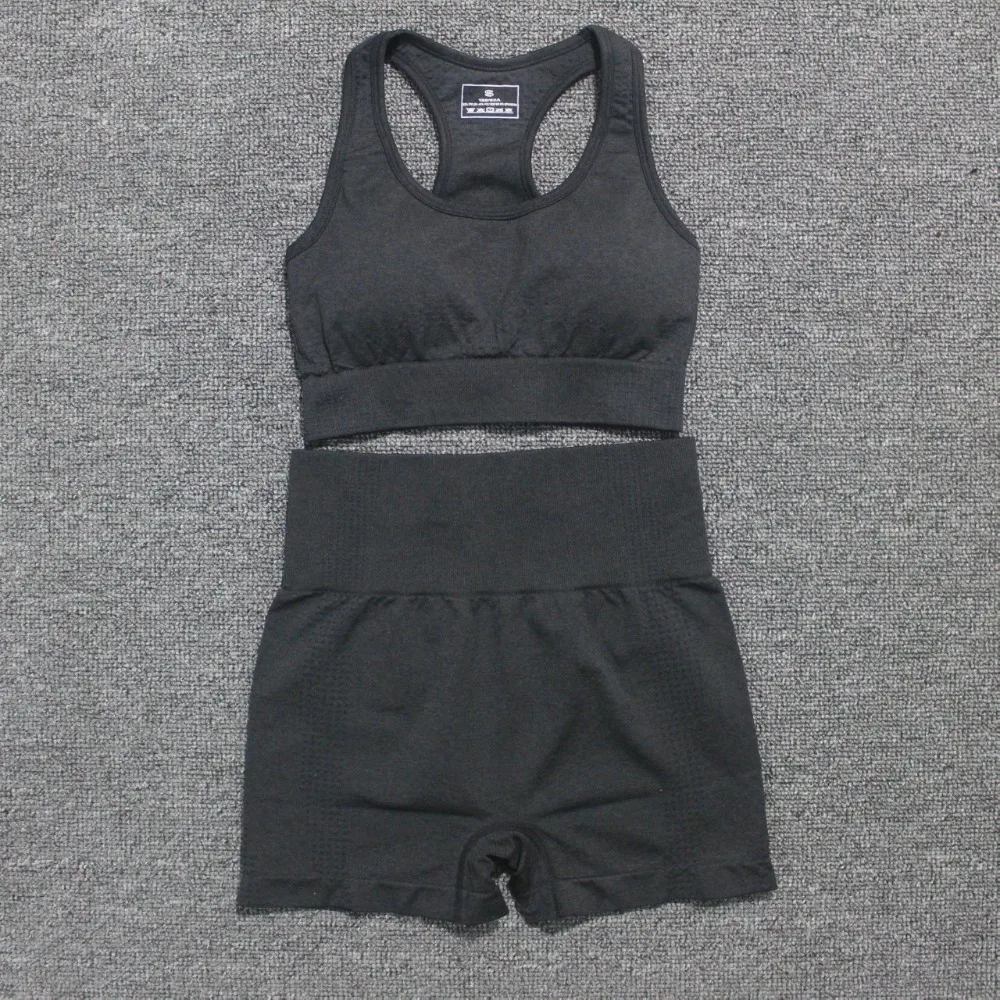 

2pcs Summer Women Seamless Yoga Sports Suits Sport Bra+High Waist Fitness Shorts Gym Set Running Sportswear Workout Clothes