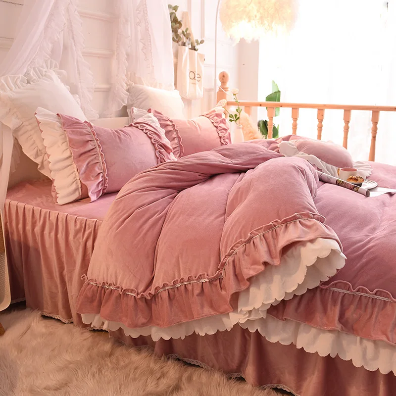 100% хлопковый толстый стеганый кружевной комплект постельного белья двухместная