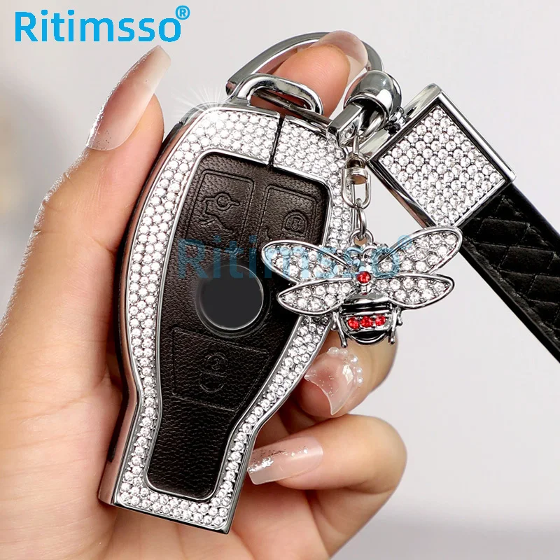 Алмазный Кожаный чехол для автомобильных ключей из цинкового сплава держатель