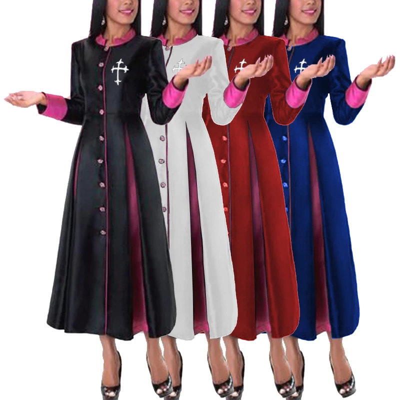 

Jesus Costume Christian Cross Long Top Festive Dress Costume Women Plus Size Priest Uniforms Maxi Dress Single-breasted Uniforms