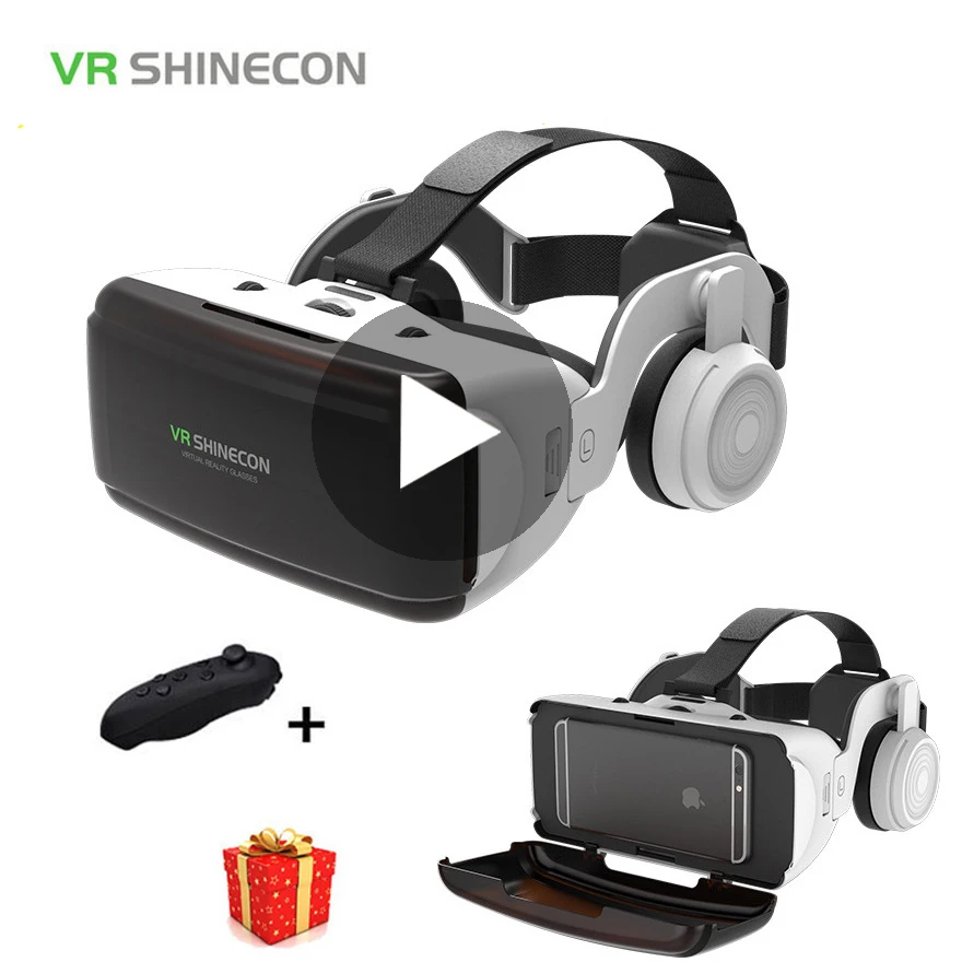 VR Shinecon G06E шлем 3D очки виртуальной реальности для iPhone Android смартфона 3 D умные виар игр смарт смартфонов дополненной телефона видео комплект ачки вр видеоочки с экраном контролерами стекло веар дополненная