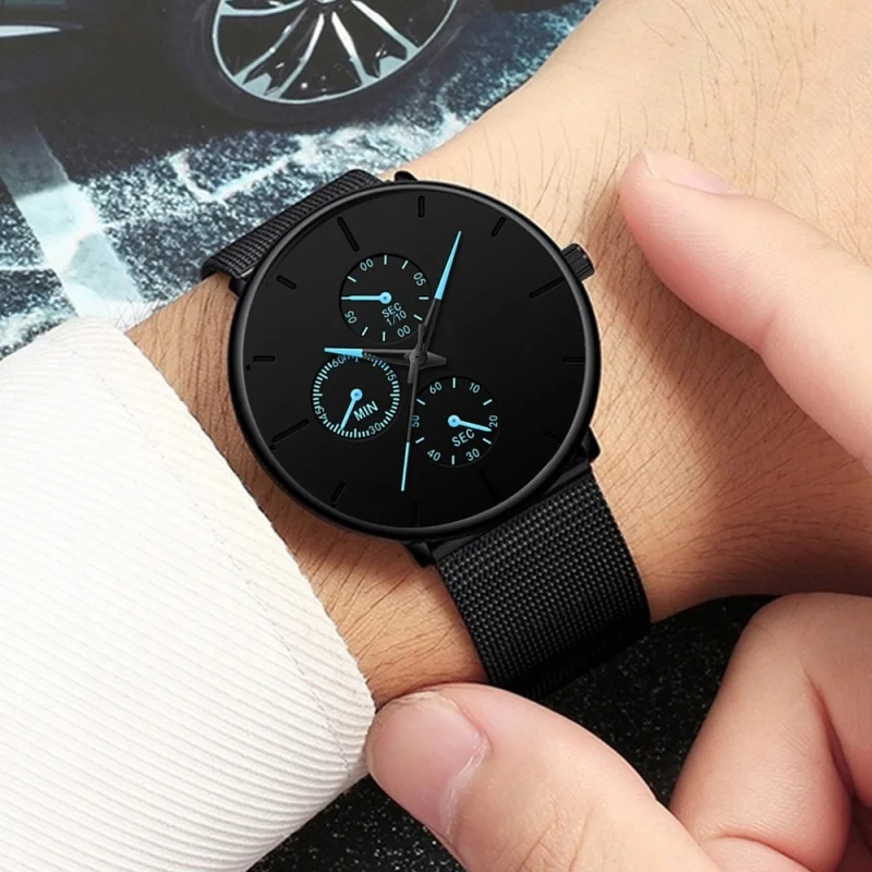 

Fashion Mens Business Black Watches Luxury Stainless Steel Ultra Thin Mesh Belt Quartz Men Wrist Watch Casual Classic Male Watch