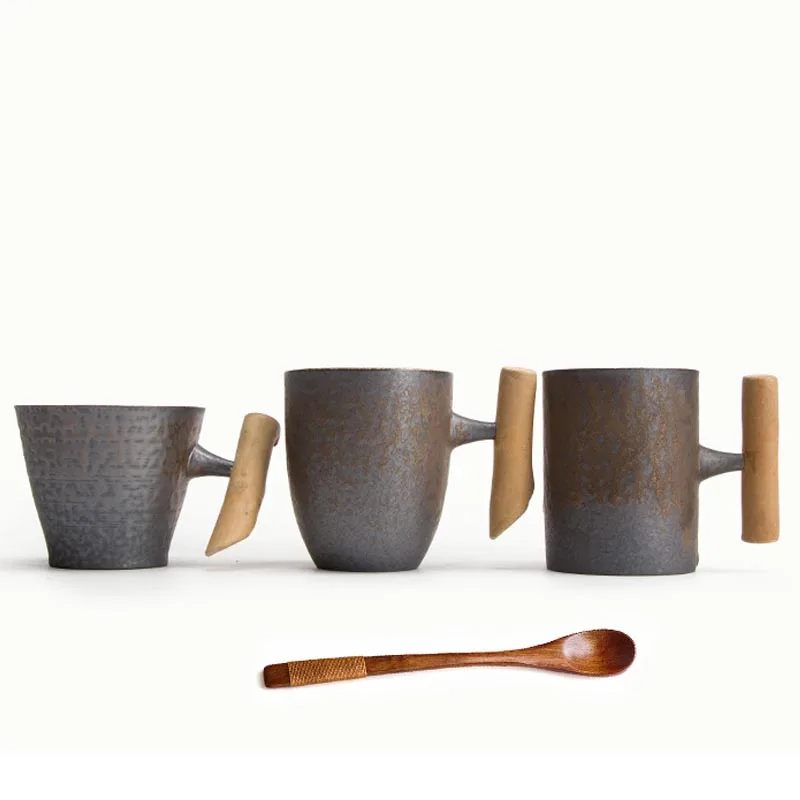Кружка Керамическая старинная грубая с глазурью и деревянной ручкой|pottery mugs|glazed